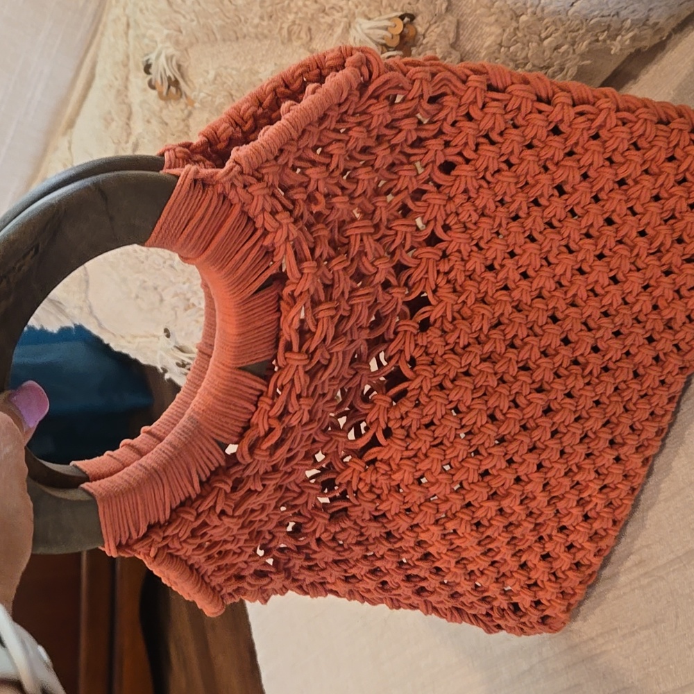 Sigrid Olsen Orange Crochet Tote with Wooden Handles - Picture 4 of 4
